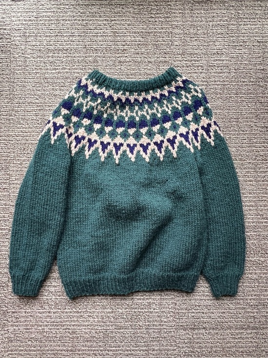 Sweaters - Teal Fair Isle Wool Sweater - Women's Crewneck